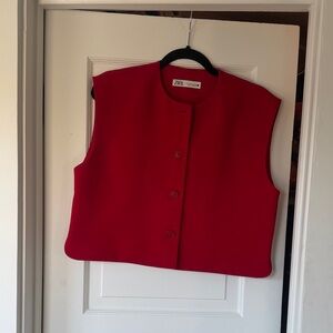 Zara Bold Red Cropped Button Vest